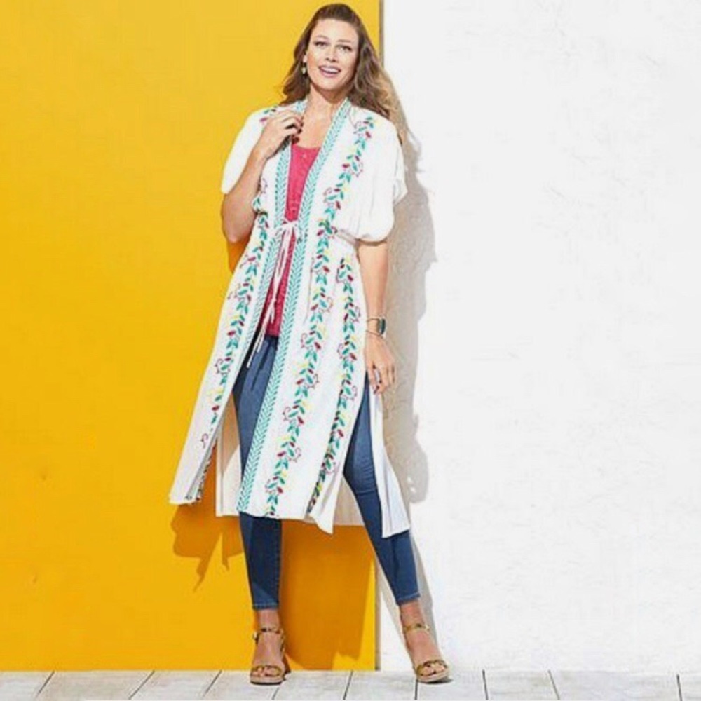 3/$12 NWT Curations Women's Embroidered Gauze Kaftan Cover-Up
